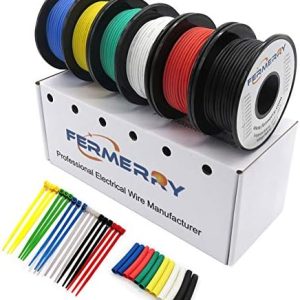 Fermerry 18 AWG Stranded Wire Spool 25ft Each 6 Colors Flexible 18 Gauge Silicone Hook up Wire Kit Electrical Tinned Copper Wire